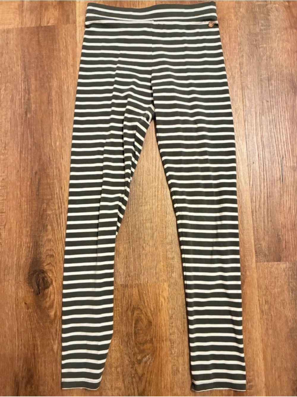 Matilda Jane Starting Line Olive and White Striped Girls' Leggings